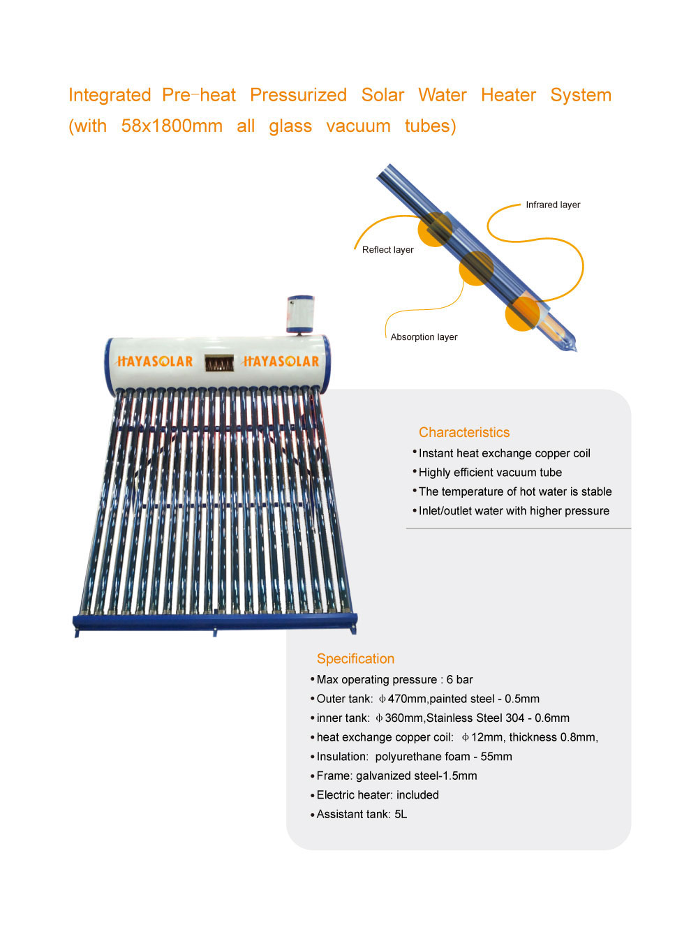 Integrated  Pre-heat Pressurized Solar Water Heater System 